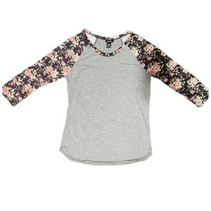 Dark Purple & Grey Floral Baseball Tee